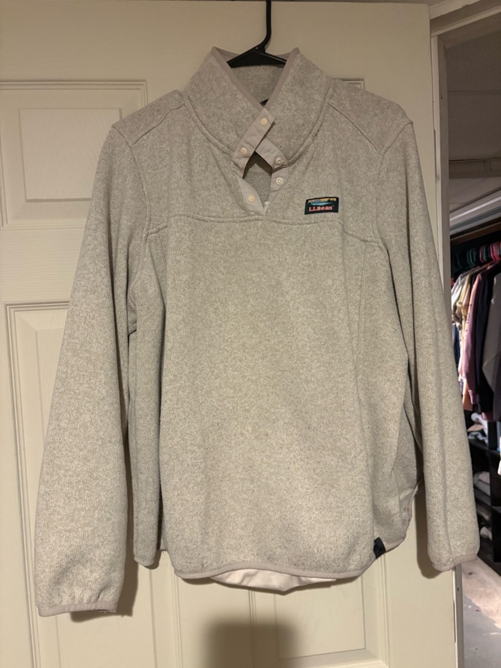 L.L. Bean Fleece Women’s Light Gray Button-Front Fleece Pullover